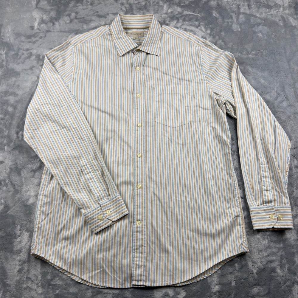 Banana Republic Mens Large Blue Tan Striped Cotton Long Sleeve Button Down Shirt
